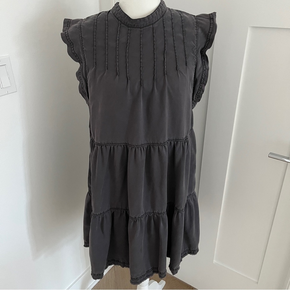 $128 Anthropologie Jenee Tiered Tunic Dress Sz M Washed black/ Gray Lyocell *W6 - Picture 2 of 4